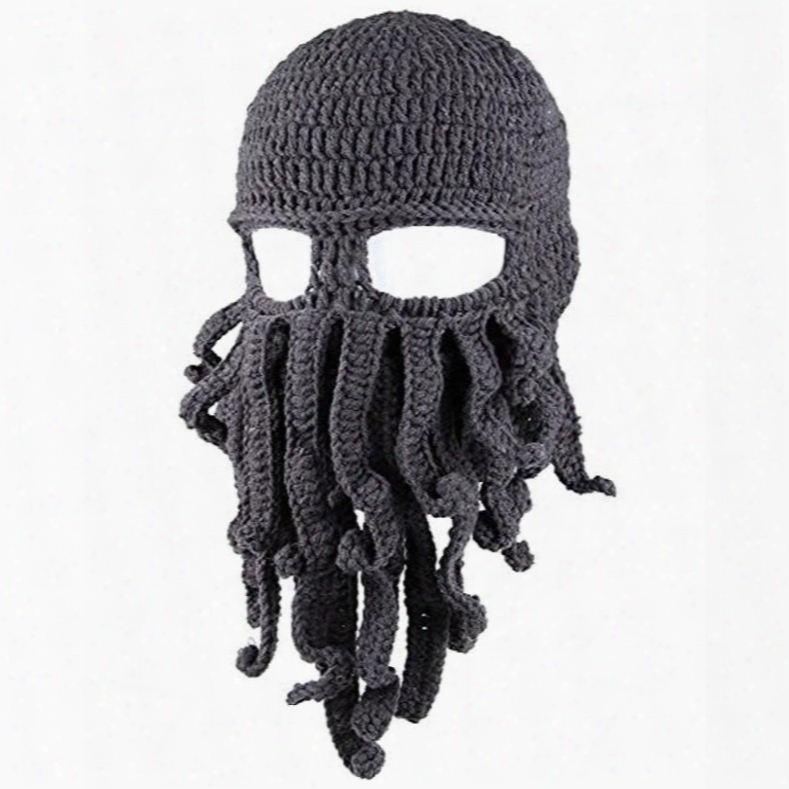 Knit Octopus Beard Hat Winter Beanie Warm Windproof Funny For Men & Women