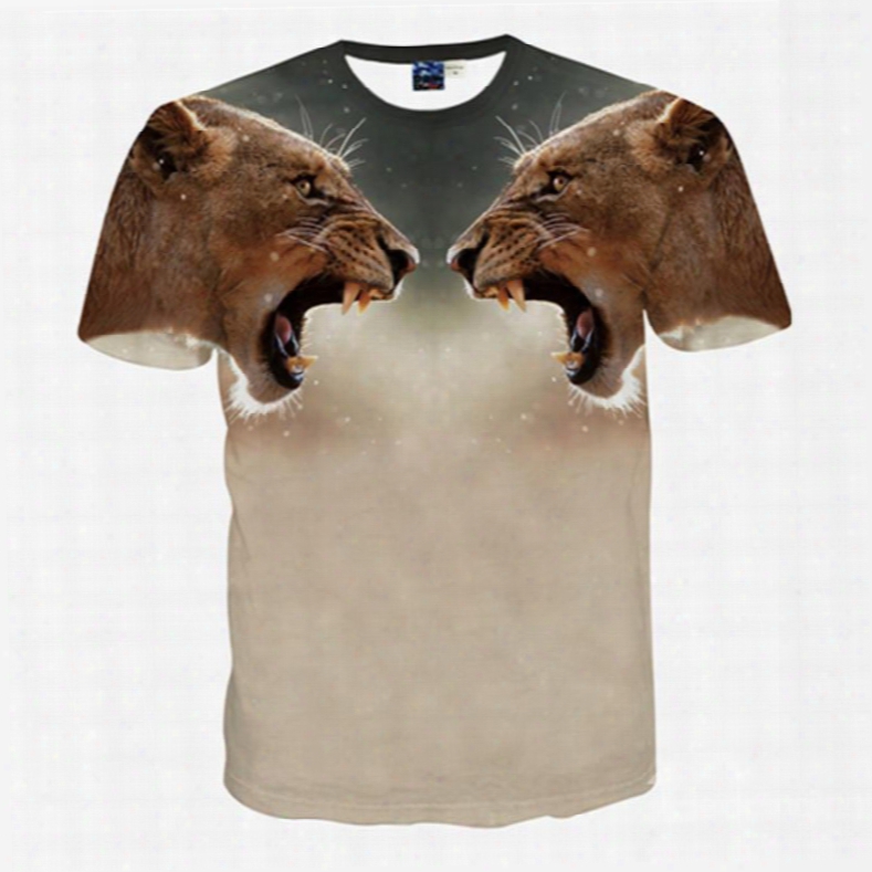 Laconic Round Neck Leopard Print Heads 3d Painted T-shirt