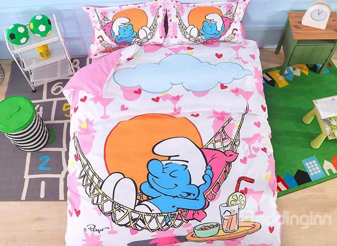 Lazy Smurf In Hammock Printed 4-piece Bedding Sets/duvet Covers