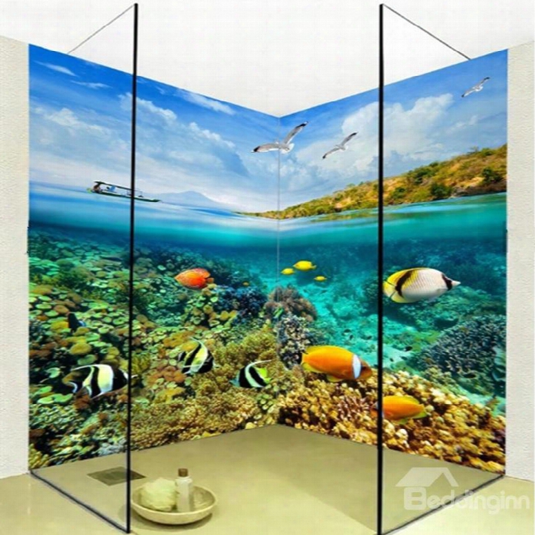 Lifelike Amusing Fishes In The Sea Pattern Waterproof 3d Bathroom Wall Murals