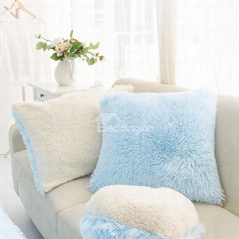 Light Blue Square Decorative Fluffy Throw Pillows