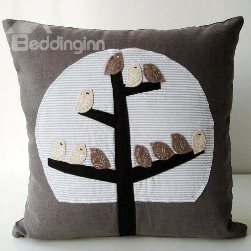 Light Brown Background Color Beautiful Birds Pattern Throw Pillow