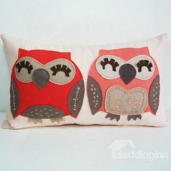 Lovely Red And Pink Owl Pattern Super Soft Throw Pillow