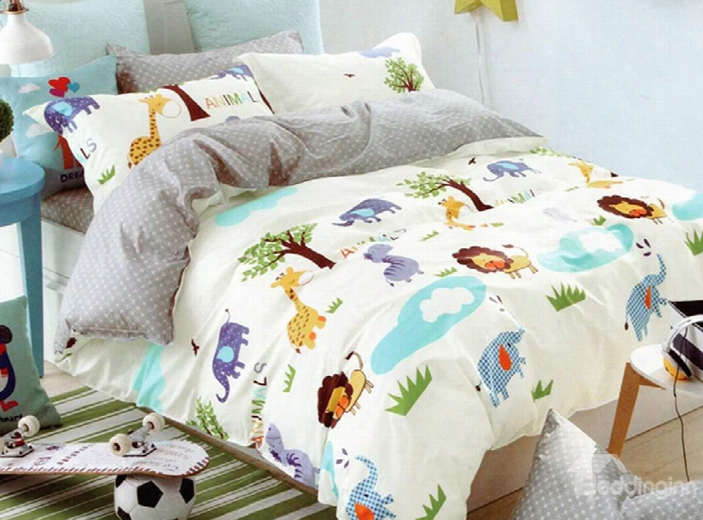 Lovely World Of Animals Print 3-piece Cotton Duvet Cover Sets
