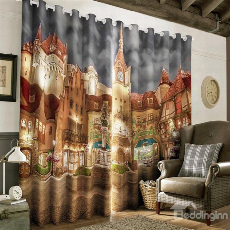 Majestic Churches Printed Night Scenery 2 Panels Custom Living Room 3d Curtain