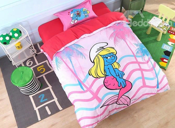 Mermaid Smurfette And Coco Trees Printed Twin 3-piece Kids Bedding Sets