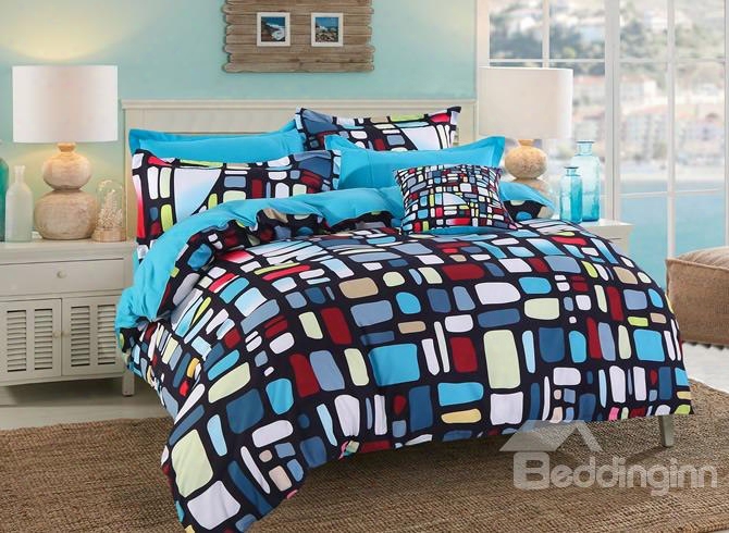 Metropolis Multi-color Glazed Bricks Buildings Polyester 4-piece Bedding Sets/duvet Cover