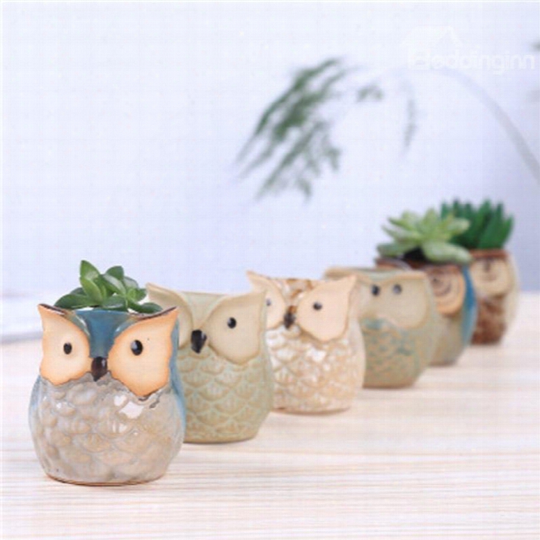 Modern And Elegant Style Owl Shape Lovely Ceramics Succulent Pots