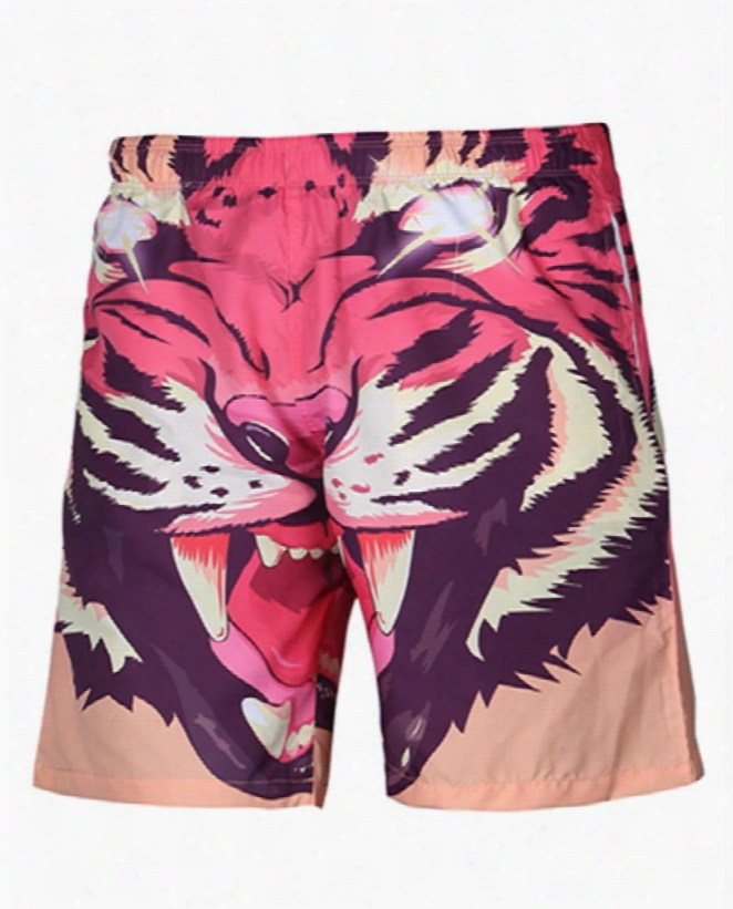 Modern Cartoon Pink Tiger Face Pattern 3d Beach Shorts