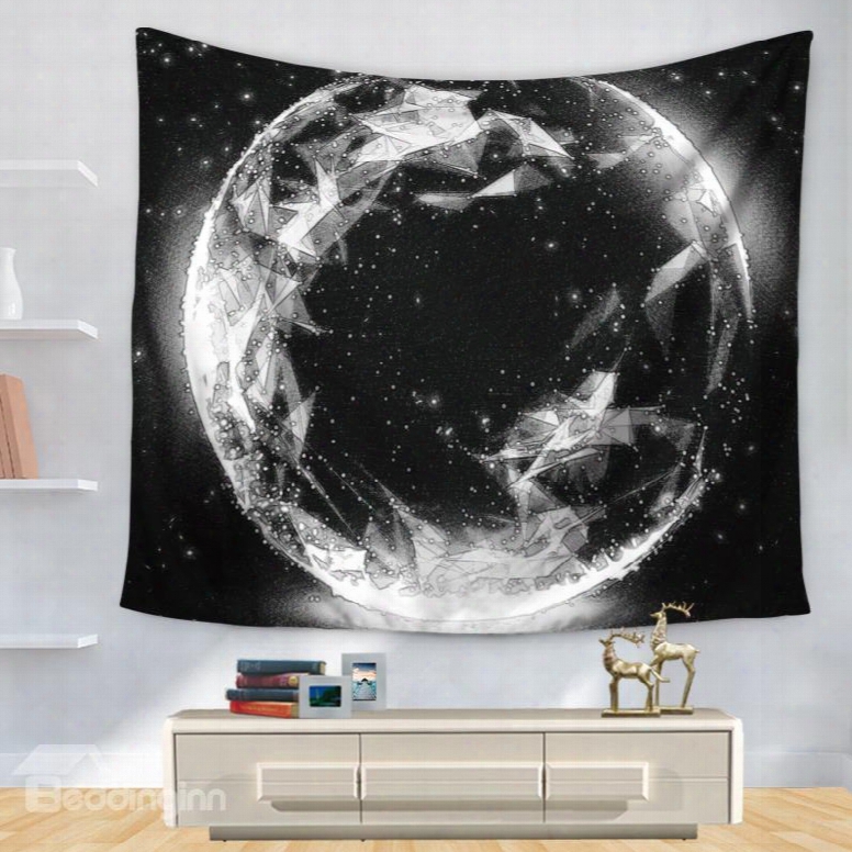 Moon Sparkle Stunning Universal Planet And Stars Pattern Black Decorative Hanging Wall Tapestry