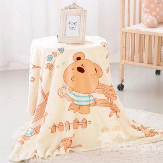 Naughty Cute Bear Pattern Yellow Baby Blanket