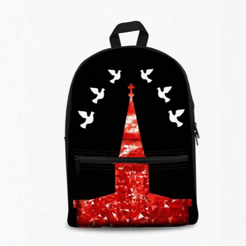 New 3d Peaceful Pigeon With The Tower Backpack Students School Campus Bags