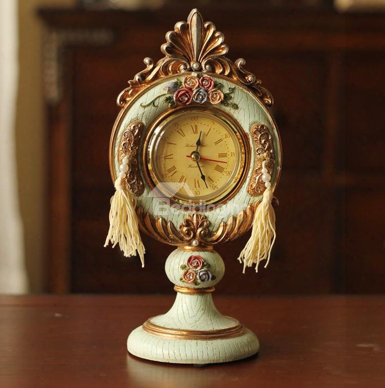 New Arrival Beautiful Antique Emboss Roses Style Decorative Table Clock