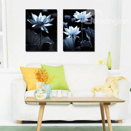 New Arrival Elegant White Lotus Flowers Print 2-piece Cross Film Wall Art Prints