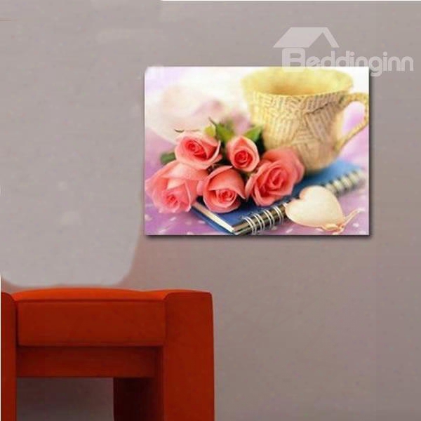 New Arrival Lovely Roses And Cup Print Cross Film Wall Art Prints