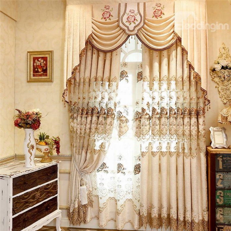 Noble And Modern Yellow Hollowed-out With Classical Damask Pattern Decorative Sheer Curtain