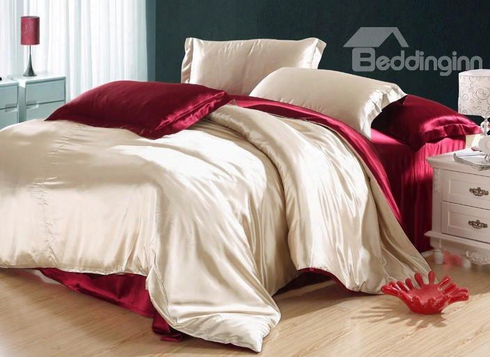 Noble Camel And Red 4-piece Cellosilk Duvet Covee Sets