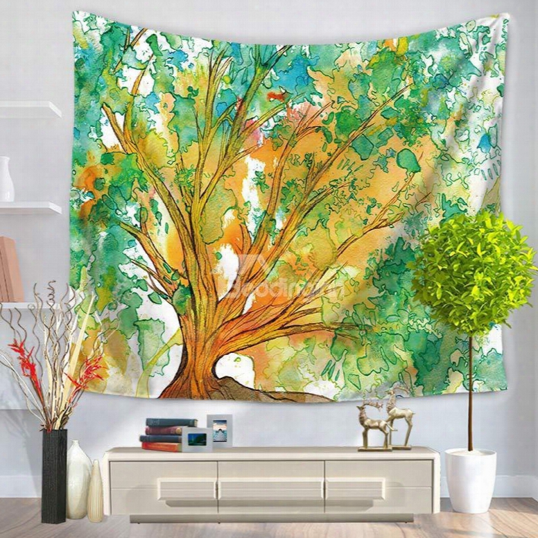 Oil Painting Green And Yellow Tree Branches Prints Hanging Wall Tapestry