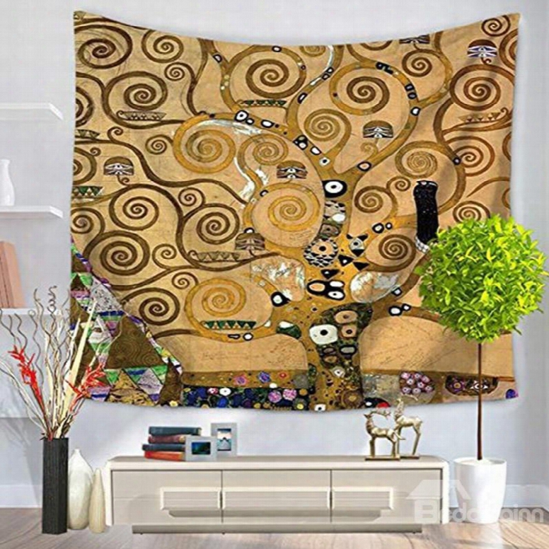 Oil Painting Tree Branches With Circled Leaves Yellow Hanging Wall Tapestries