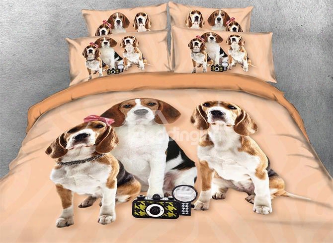 Onlwe 3d Beagle Puppies Printed 4-piece Bedding Sets/duvet Covers