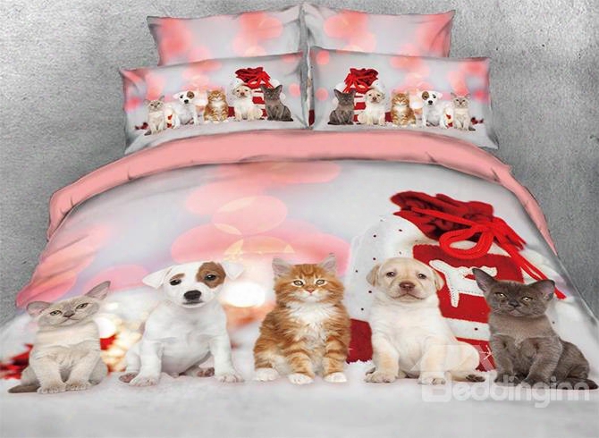 Onlwe 3d Kittens And Puppies Printed 4-piece Bedding Sets/duvet Covers