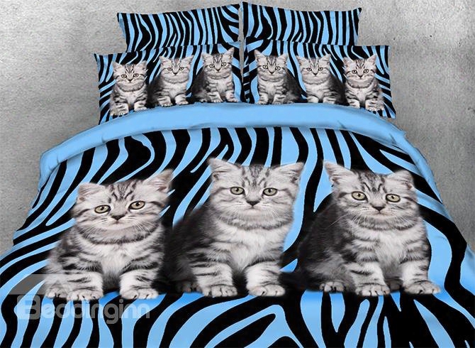 Onlwe 3d Kittens And Zebra Pattern Printed 4-piece Bedding Sets/duvet Covers