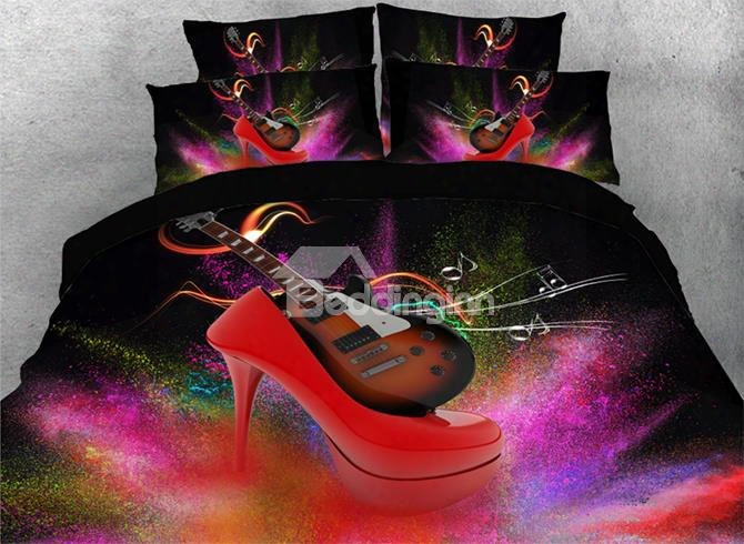 Onlwe 3d Red High Heels And Guitar Colorful Powder Explosion 4-piece Bedding Setss/duvet Covers