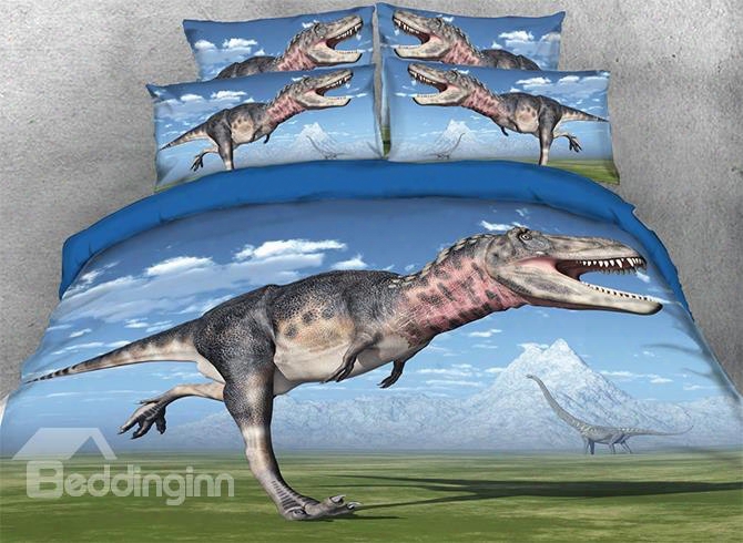 Onlwe 3d Running Tyrannosaurus Natural Scenery 4-piece Bedding Set5/duvet Covers