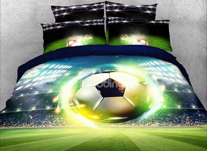 Onlwe 3d Soccer Ball With Stadium Printed Cotton 4-piece Bedding Sets/duvet Covers