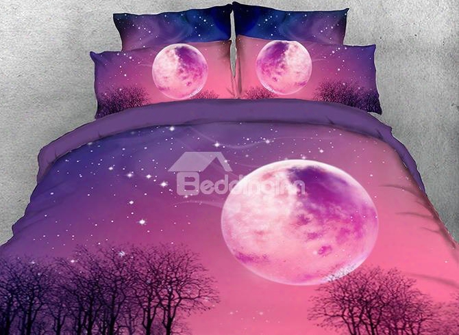 Onlwe 3d Trees Under Starry Sky Planet Cotton 4-piece Bedding Sets/duvet Covers