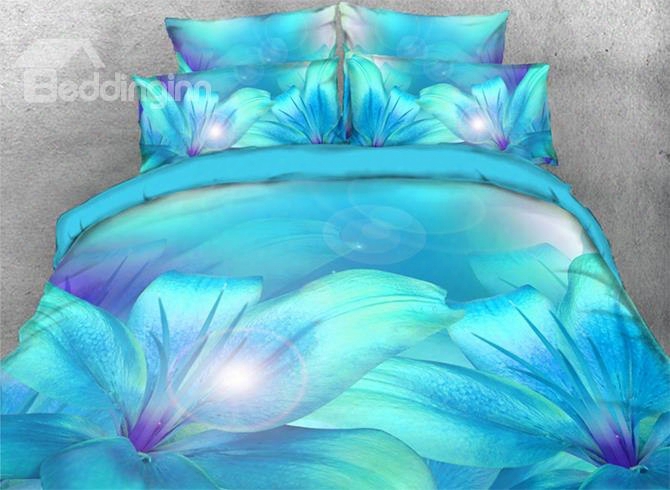 Onlwe 3d Turquoise Lily Printed 4-piece Beedding Sets/duvet Covers