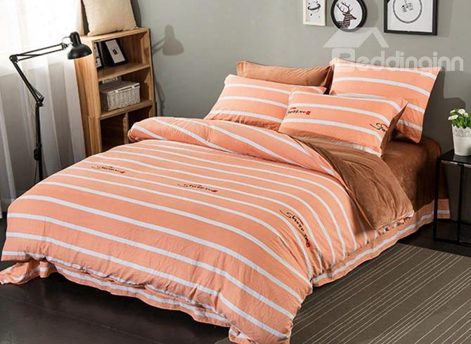 Orange Stripes Pattern Modern Style Soft 4-piece Bedding Sets/duvet Cover