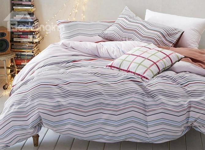 Original Wave Stripe Print 4-piece Cotton Duvet Cover Sets