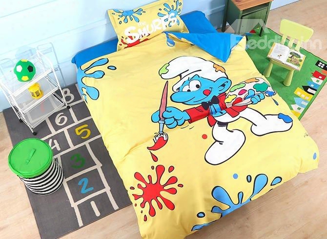 Painter Smurf Printed Yellow Twin 3-piece Kids Bedding Sets/duvet Covers