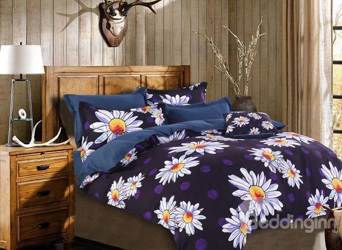 Picked Daisy Printed High Thread Count 4-piece Polyester Bedding Sets/duvet Cover