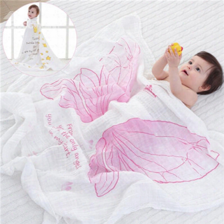 Pink Angle Wings Printed Cotton Nordic Style White Baby Blanket