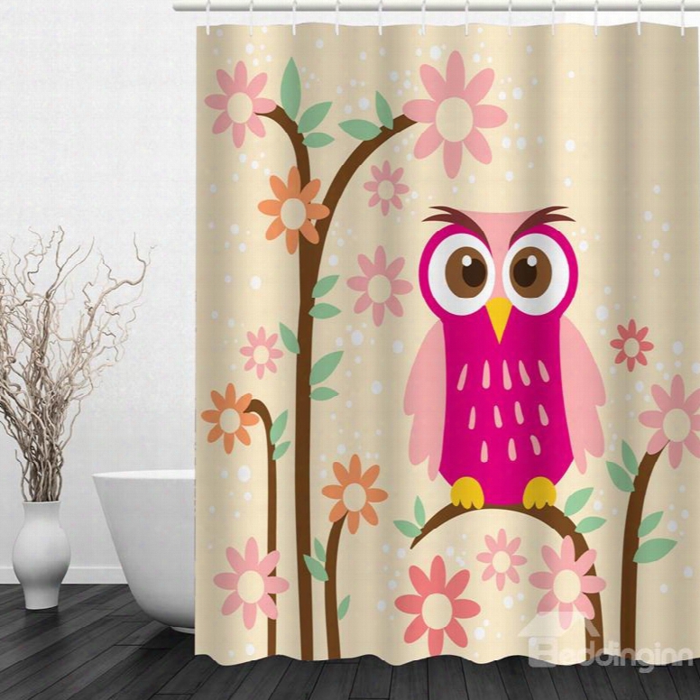 Pink Cartoon Owl 3d Printed Bathroom Waterproof Shower Curtain