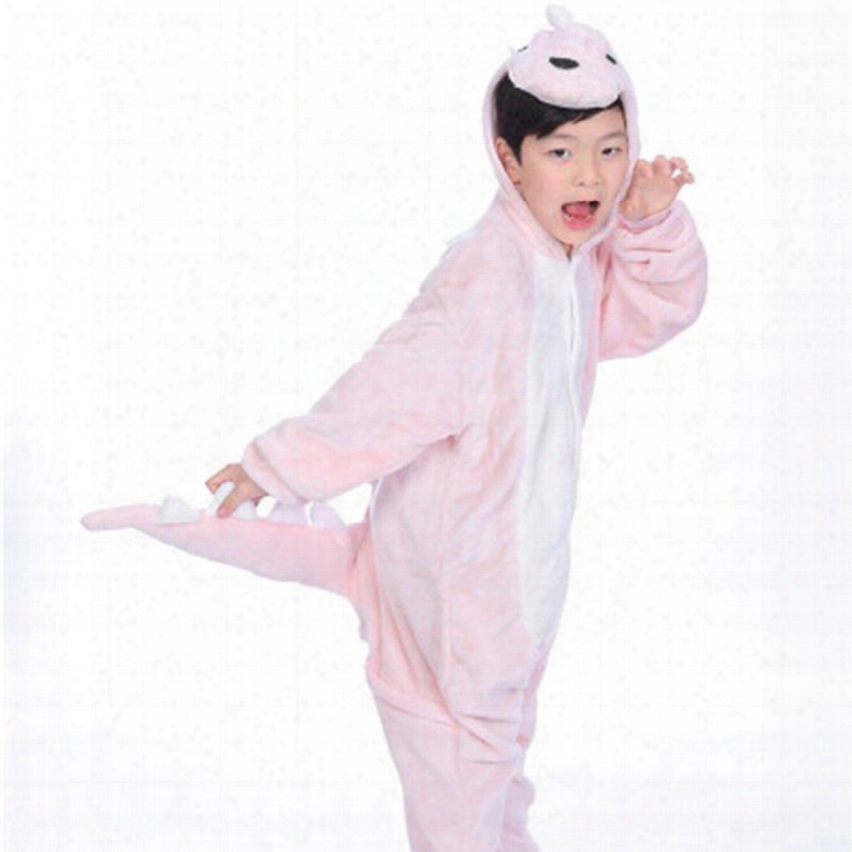 Pink Dinosaur Shaped Flannel 1-piece Kids Pajama