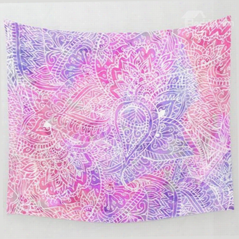 Pink Flower Linear Pattern Printing Ethnic Style Wall Tapestries