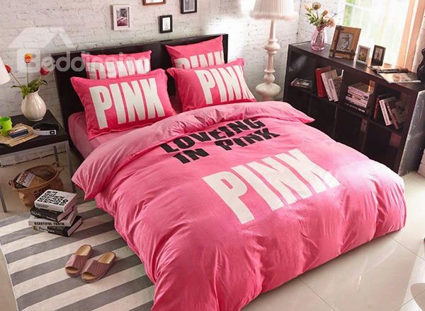 Pink Letters Print Velvet Princess 4-piece Duvet Covers/bedding Sets