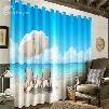 3D Leisure Chairs and Blue Seas Printed Beach Scenery 2 Panels Grommet Top Curtain