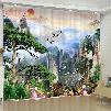 3D Steep Mountains and Green Pine Trees Printed Decorative Custom Living Room Curtain