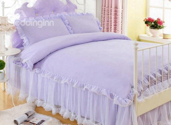 Princess Style Solid Color Polyester 4-piece Bedding Sets