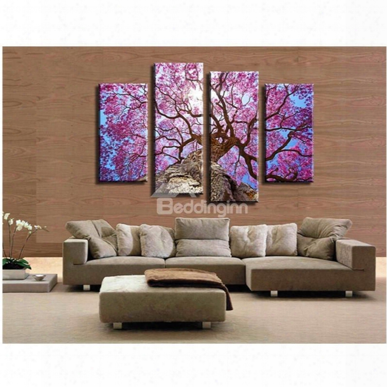 Purple Leaves Hanging 4-piece Canvas Non-framed Wall Prints