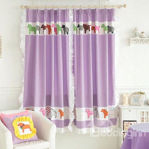 Purple Little Horses Design Kid's Room Custom Curtain