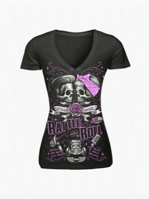 Purple Rattle Roll And Couple Skull Heads Printing Polyester 3d Female T-shirts