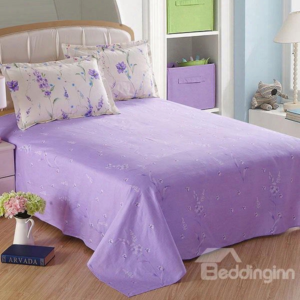 Purple Romantic Little Flowers Printed Cotton Sheet