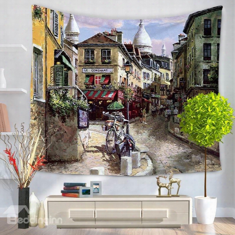 Realism Oil Painting European Streetscape Decorative Hanging Wall Tapestry