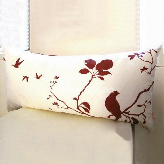 Rectangle White Background Color Brown Bird Pattern Throw Pillow