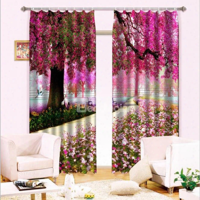 Romantic And Pastoral Style Red Leaves 2 Panels Custom Light Blocking 3d Curtain